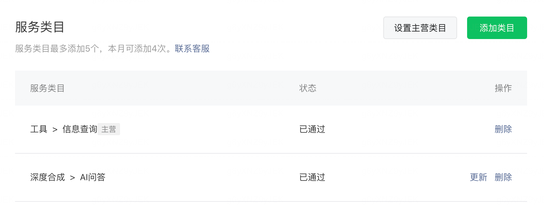 类目审核通过后的列表示意